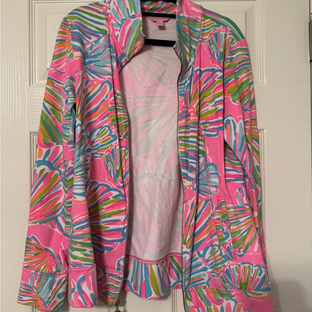 Lilly Pulitzer Pink and Blue Bomber Jacket Vibrant Design